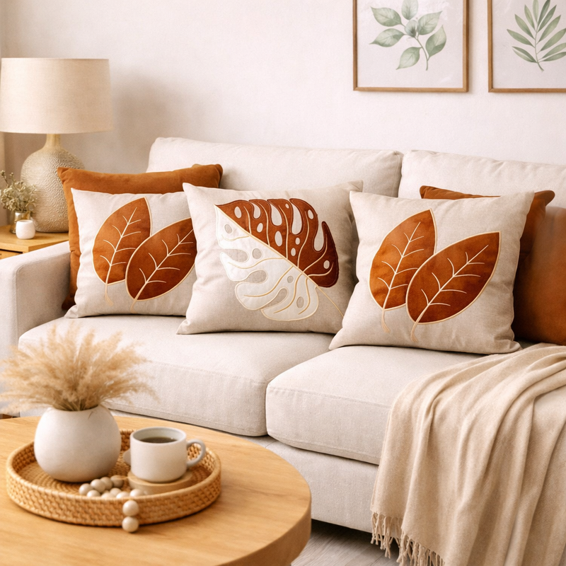 Capas Decorativas de Linho com Aplicações