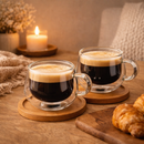 Kit 2 Xícaras Vidro Duplo com Bambu