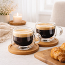 Kit 2 Xícaras Vidro Duplo com Bambu